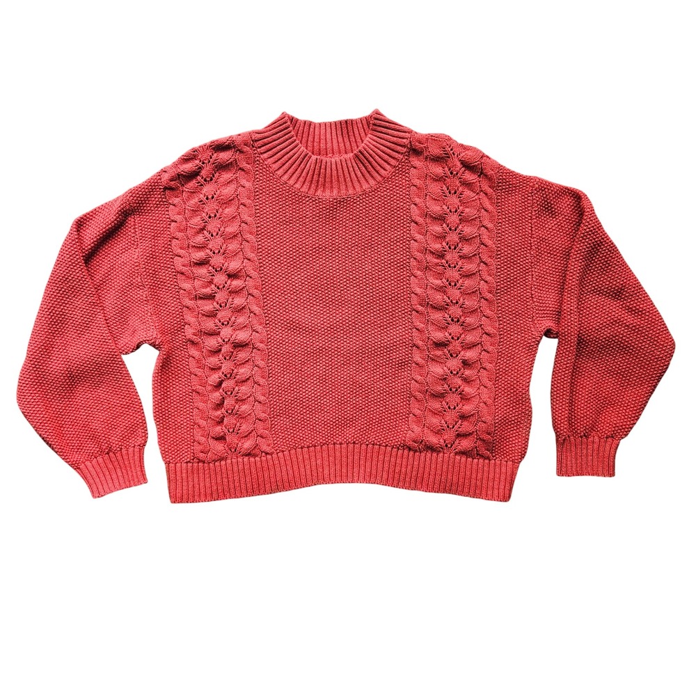 Billabong Womens Rust Red Cable Knit Mock Neck Pullover Sweater Large L Cotton